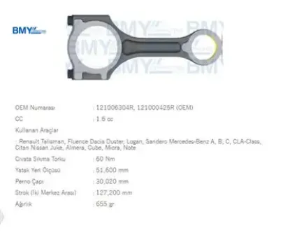 PİSTON KOLU   TALISMAN-FLUENCE-DUSTER-LOGAN-SANDERO-JUKE-ALMERA-CUBE-MICRA-NOTE-NV200 resmi