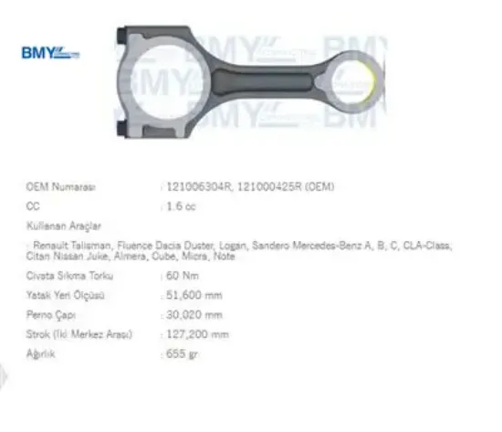 PİSTON KOLU   TALISMAN-FLUENCE-DUSTER-LOGAN-SANDERO-JUKE-ALMERA-CUBE-MICRA-NOTE-NV200 resmi