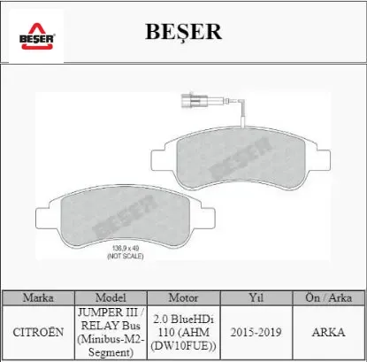 ÖN FREN BALATASI 206-301-PARTNER-BOXER III ARKA resmi